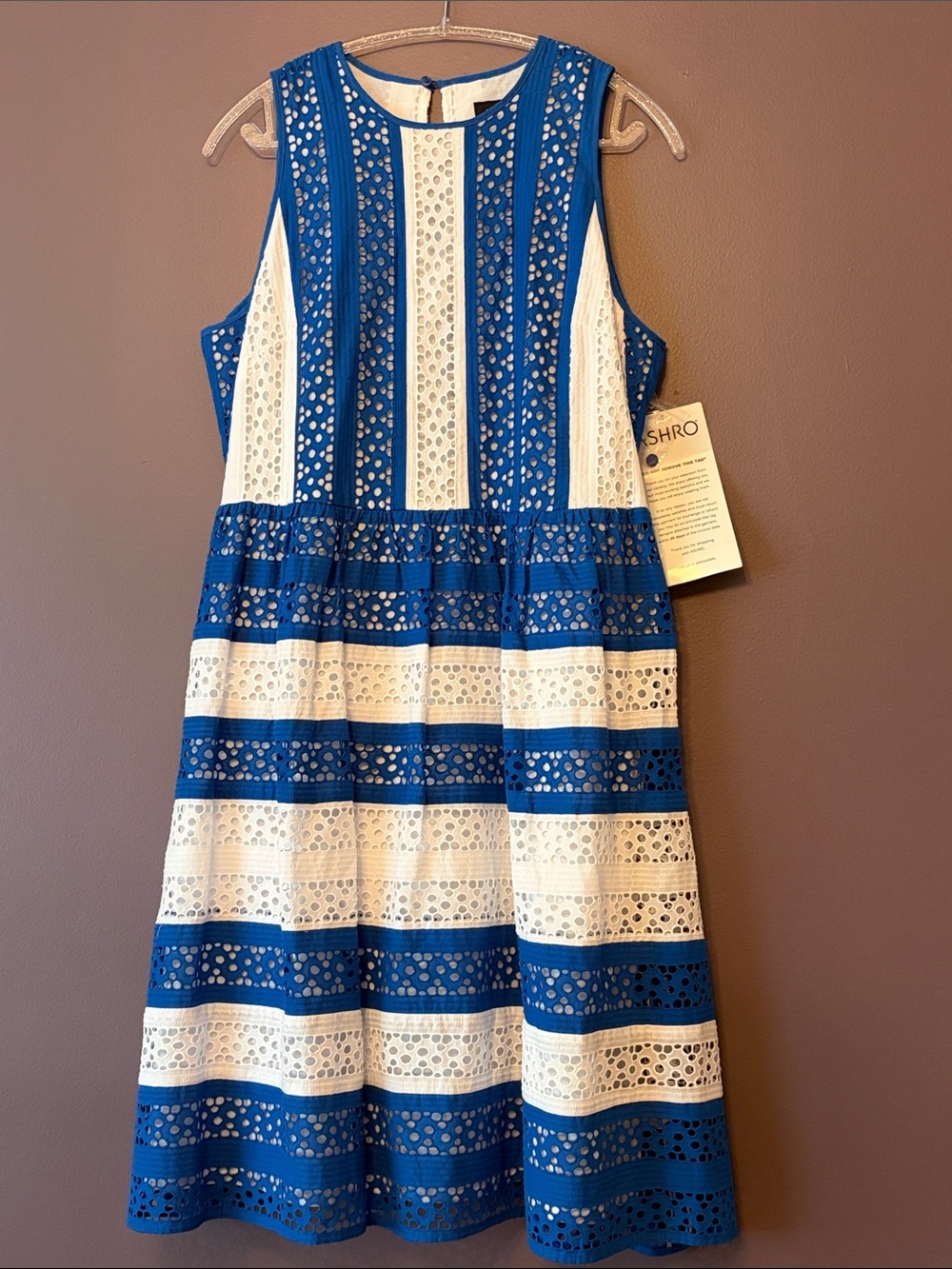 Gorgeous Women’s Blue and White Eyelet Stripe Fit and Flare Dress 16 NWT